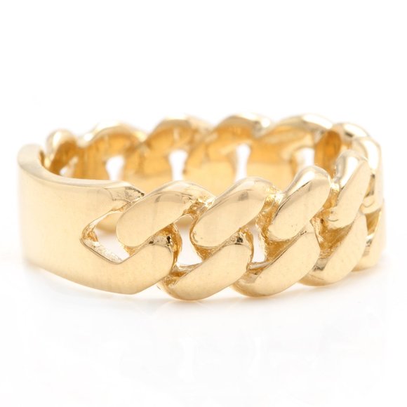14K Solid Yellow Gold Unisex Cuban Link Ring - Picture 2 of 3